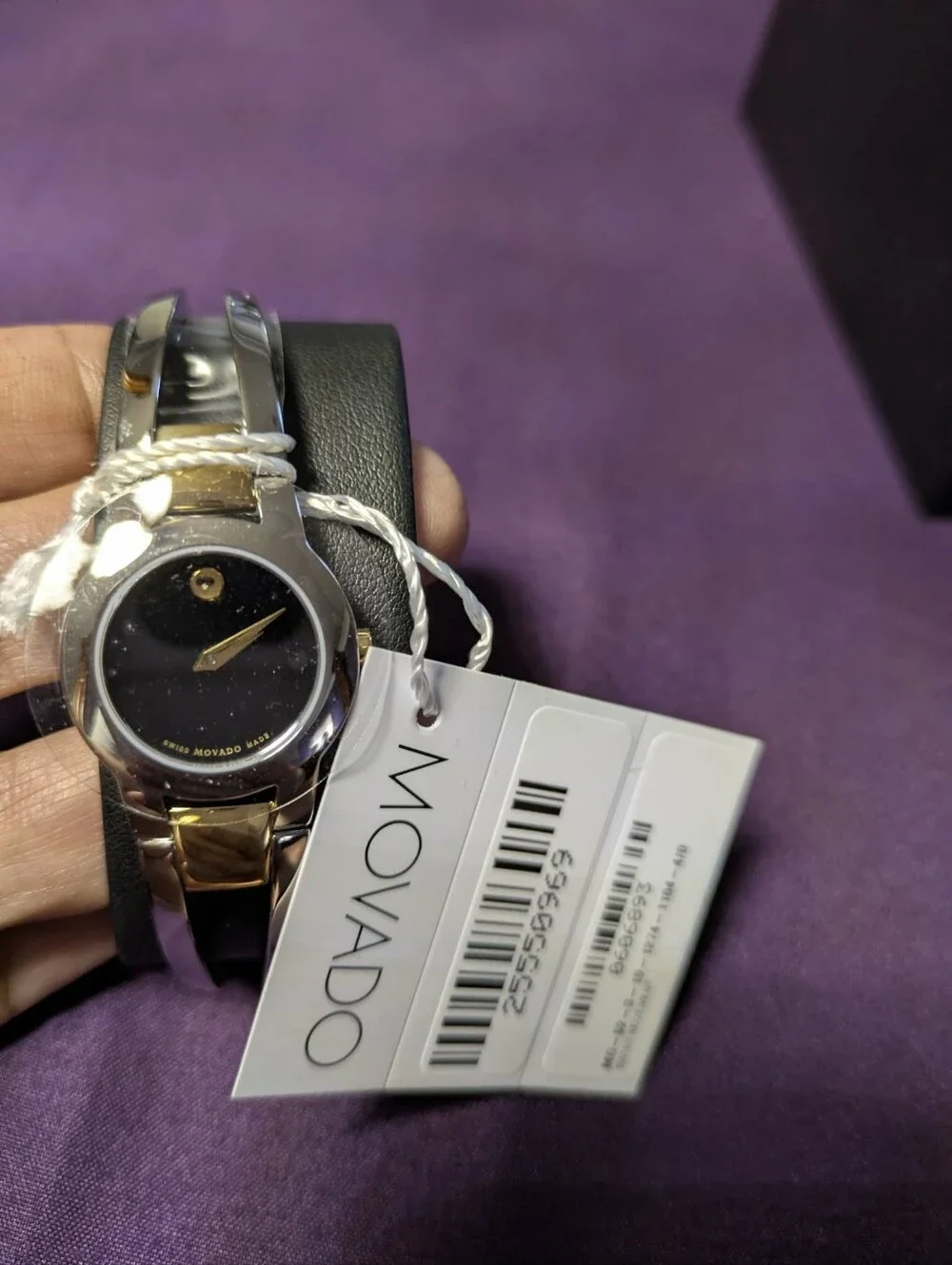 NWT Movado Amarosa Black Dial Two-Tone Stainless Steel and Gold Watch,